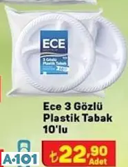 ECE 3 GÖZLÜ PLASTİK TABAK 10'LU